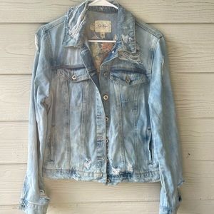 Jessica Simpson Denim Distressed Embroidered Jacket